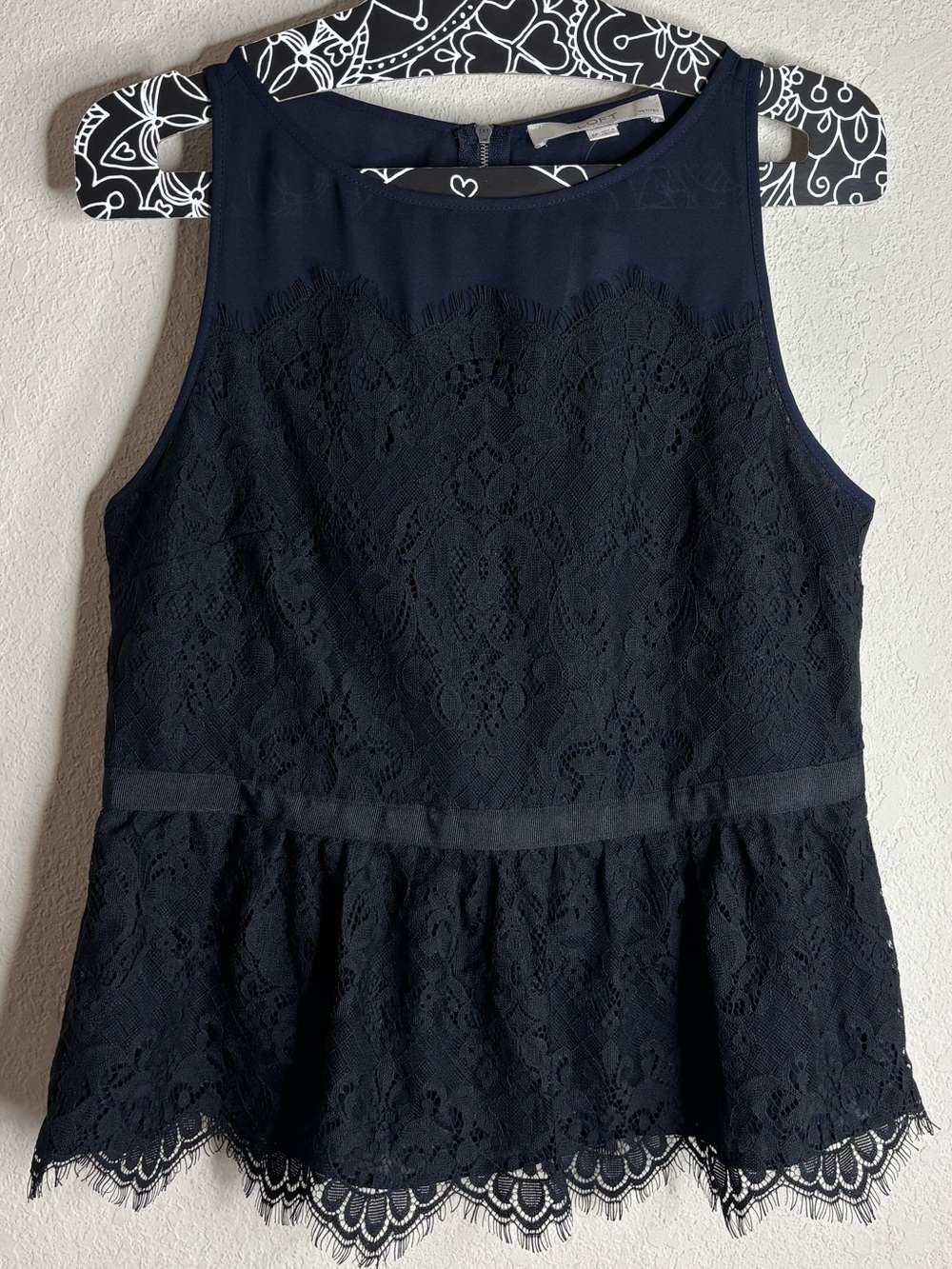 LOFT Blue & Black Lace Peplum Top size 6P NWT